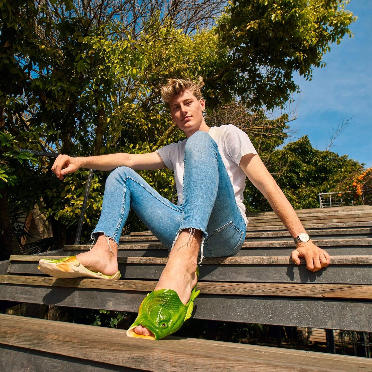 Coddies Fish Flip Flops | Bass Fish Slippers, Fish Shoes: Blue Tuna / 12-13 Men