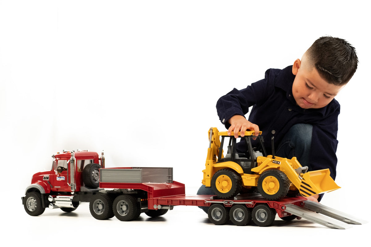 02813 MACK Granite Flatbed Truck with JCB Loader backhoe