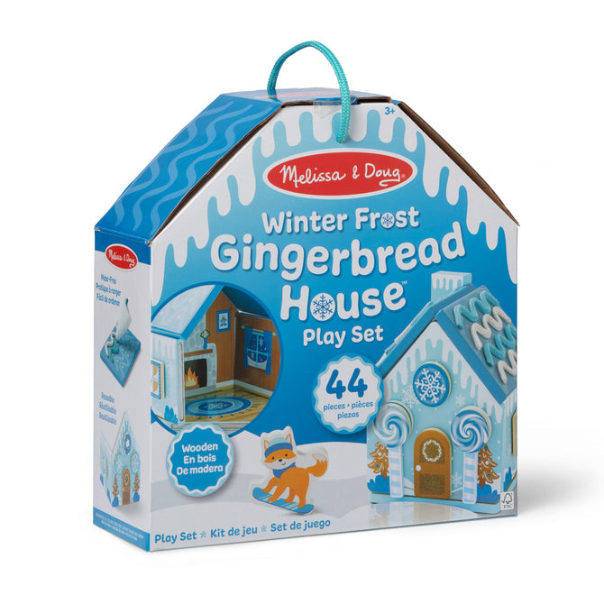 Melissa & Doug Wooden Gingerbread House Play Set – Winter Frost