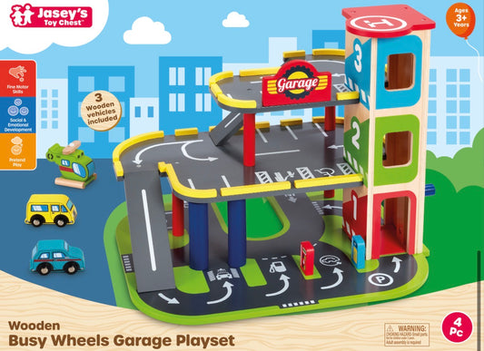Wooden Busy Wheels Garage Playset