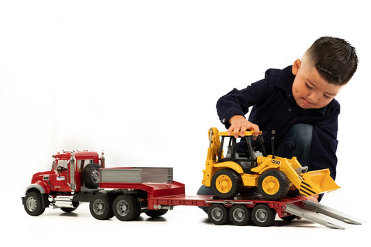 02813 MACK Granite Flatbed Truck with JCB Loader backhoe