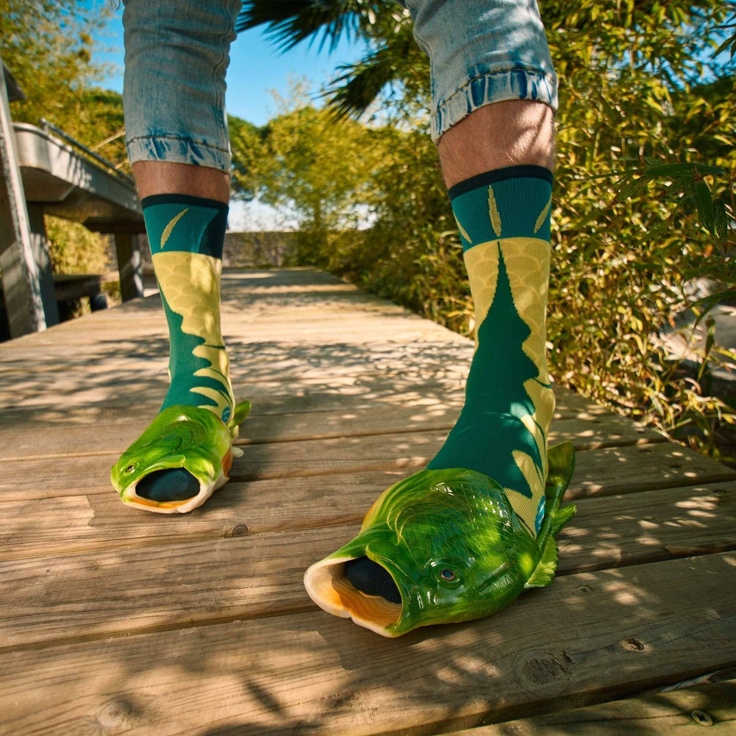 Coddies Fish Flip Flops | Bass Fish Slippers, Fish Shoes: Green Bass / 9-10 Men | 10-11 Women