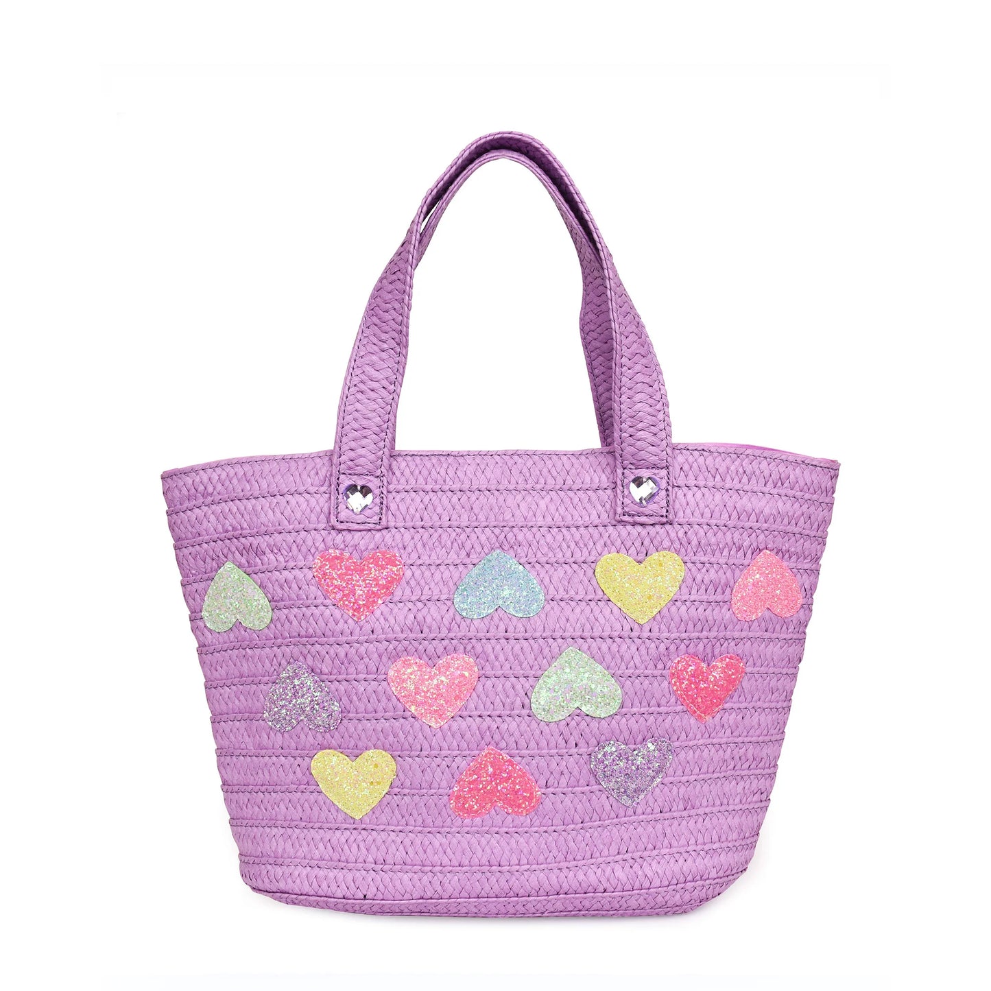Glitter Heart Patch Straw Bag